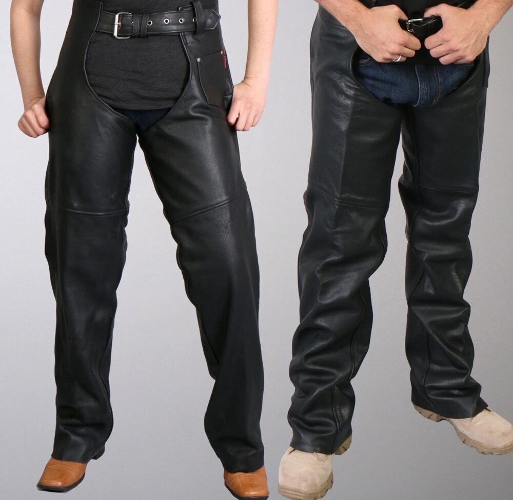 NWT Hot Leathers CHM1005 Fully Lined Motorcycle Unisex Black Leather Biker Chaps